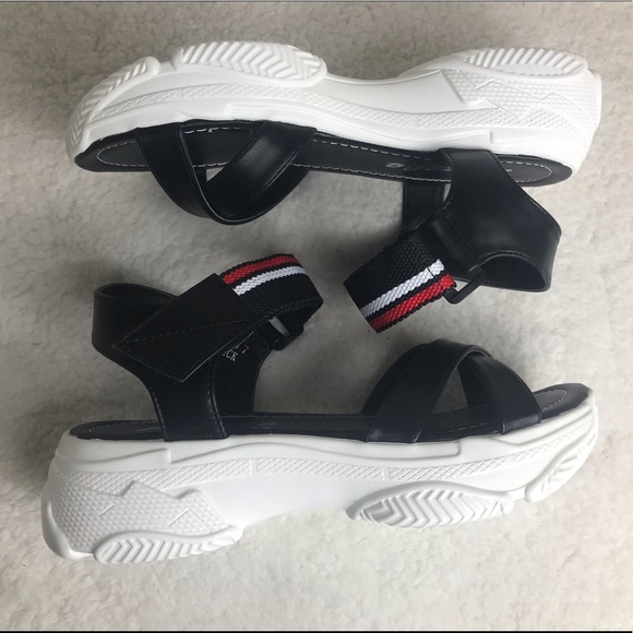 Black White Platform Sneaker Sandals - Picture 4 of 5